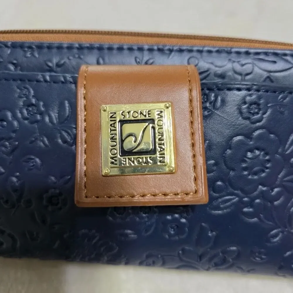 Stone Mountain Blue And Brown Faux Leather Phone Wristlet Pocket for Large Phone - Picture 2 of 8